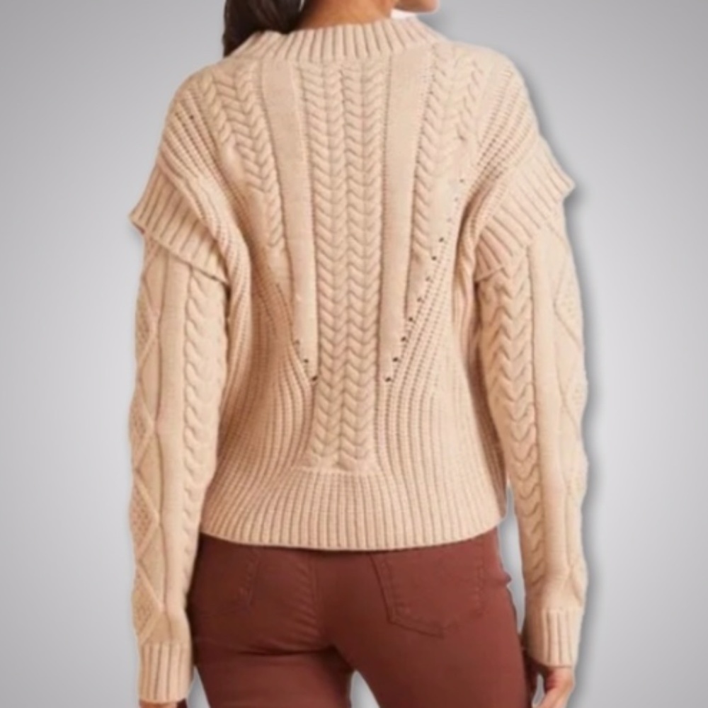 Women's Cable Knit Sweater - Cream - Picture 2 of 7